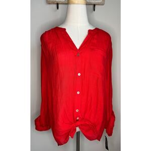 Zac & Rachel Red Tie Front Button Down Blouse sz XL